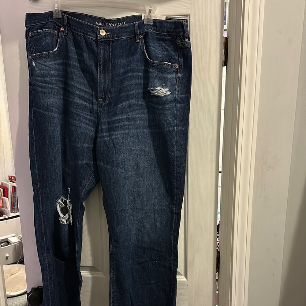 American Eagle Outfitters Blue Relaxed Jeans with Distressed Details